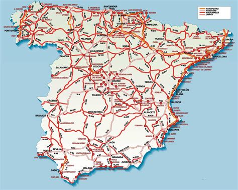 mapa de españa con ciudades y carreteras